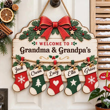Load image into Gallery viewer, Personalized Wooden Family Sign with Stockings Rustic Decor Gift for Grandparents
