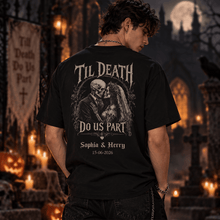 Load image into Gallery viewer, Personalized Gothic Skeleton Couple T-Shirt Custom Names Gift
