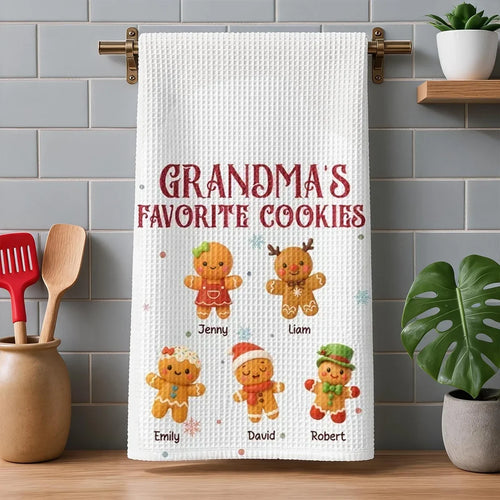 Personalized Kitchen Towel Gift for Grandma Gingerbread Scene
