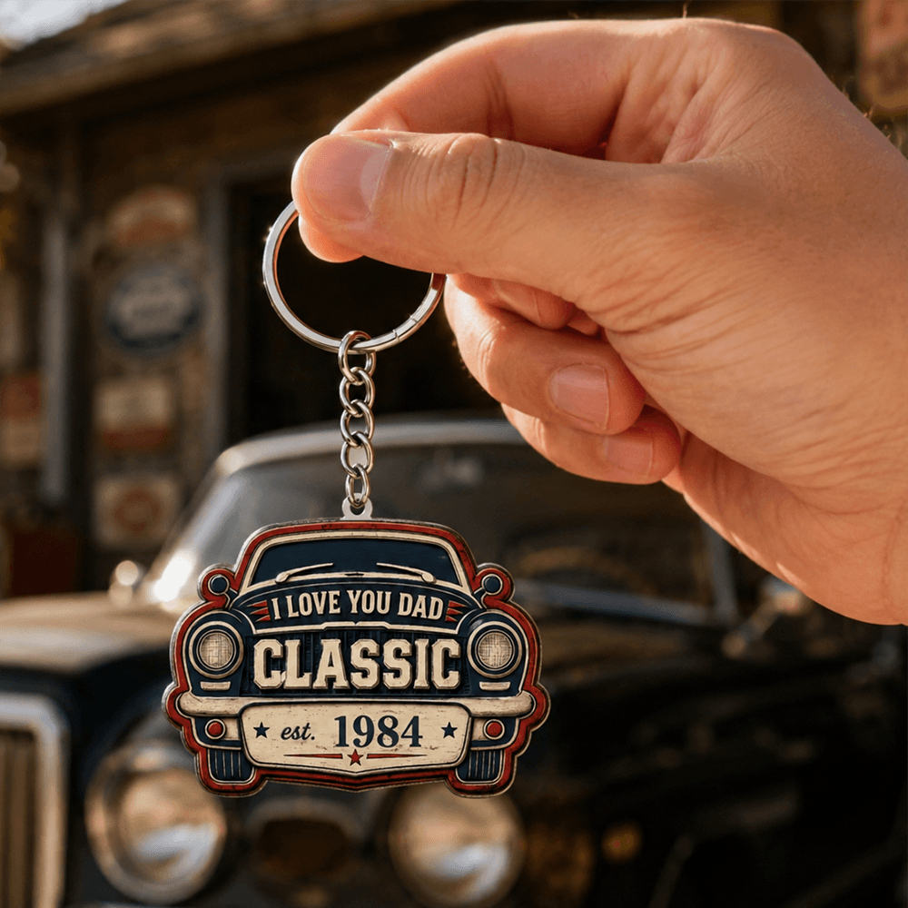 Personalized Vintage Car Keychain Custom Year Gift for Dad