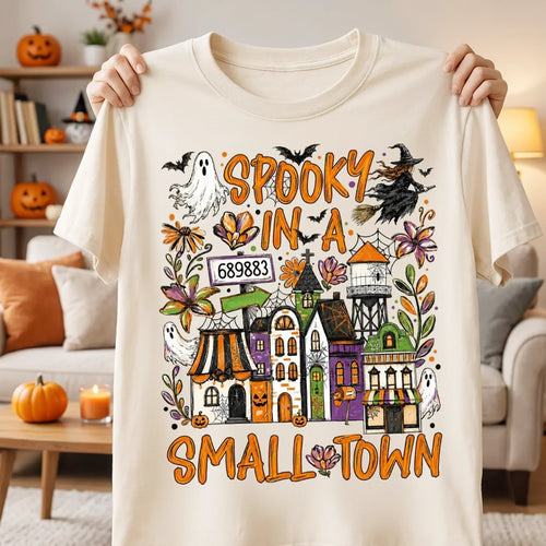 Personalized Halloween Tee Custom Small Town Scene Gift