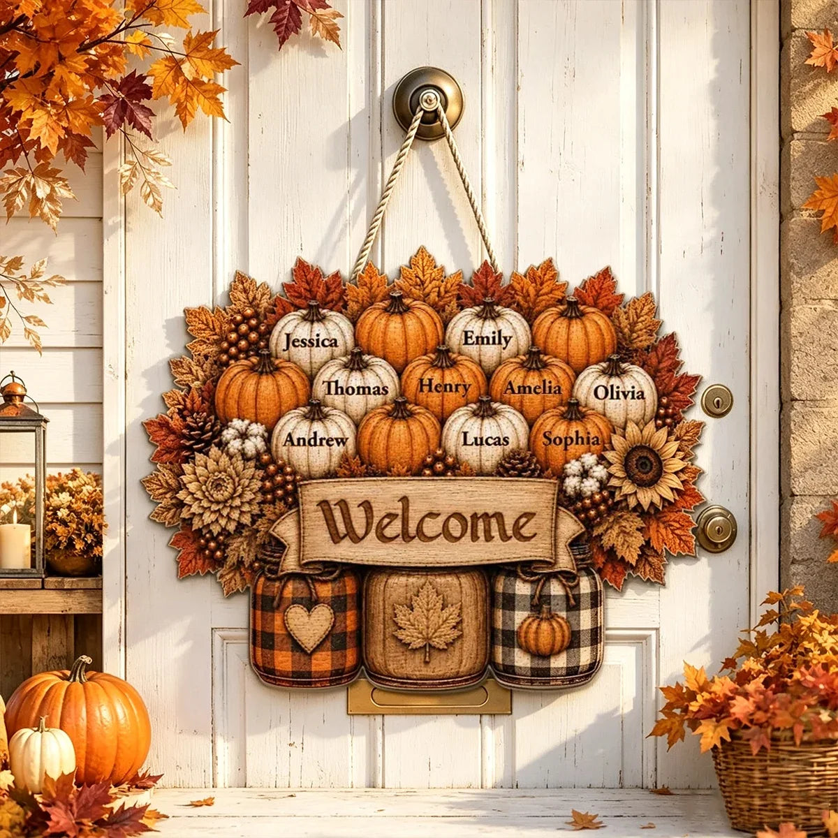 Personalized Welcome Wooden Sign Fall Decor Gift for Family