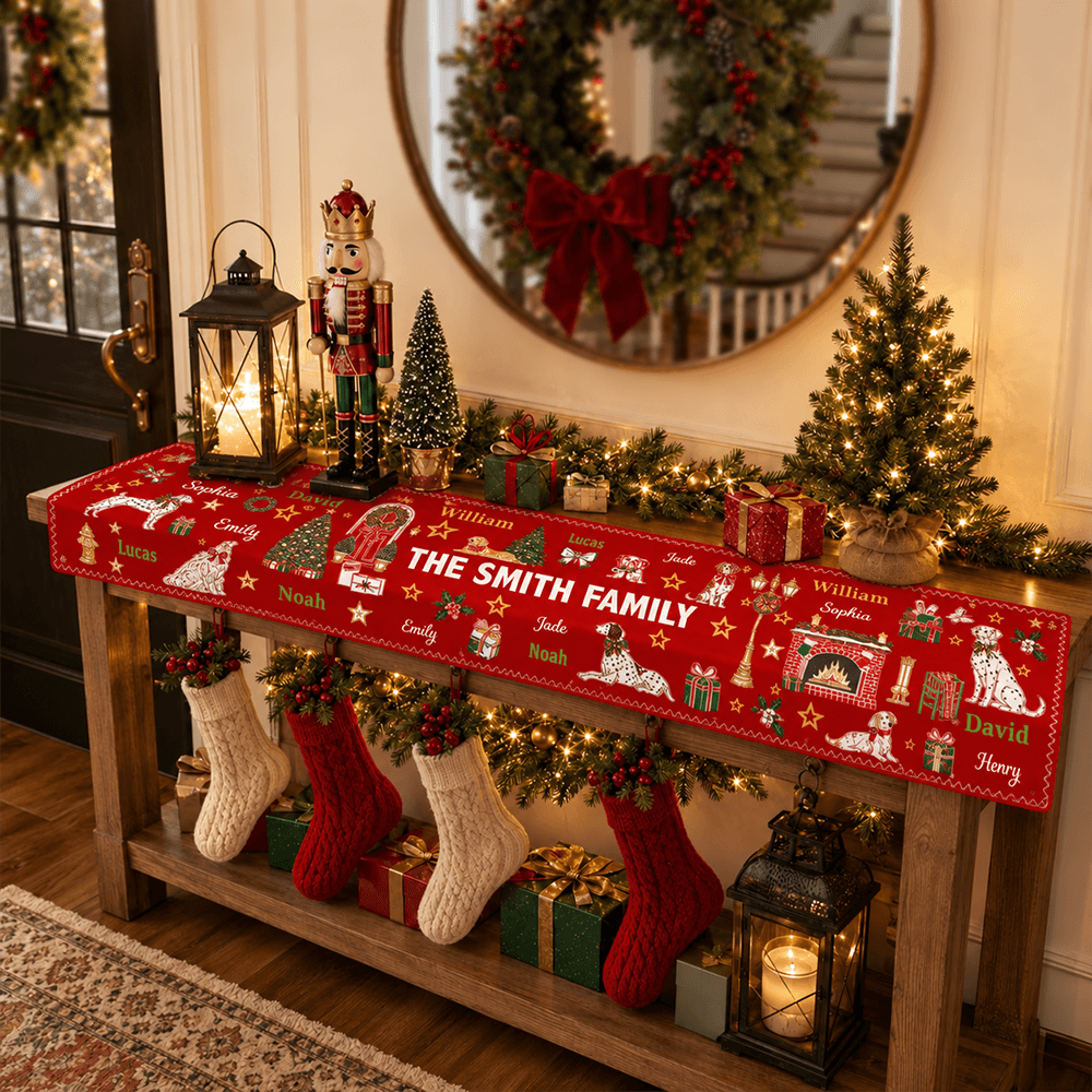 Personalized Christmas Table Runner Custom Family Name Holiday Decor