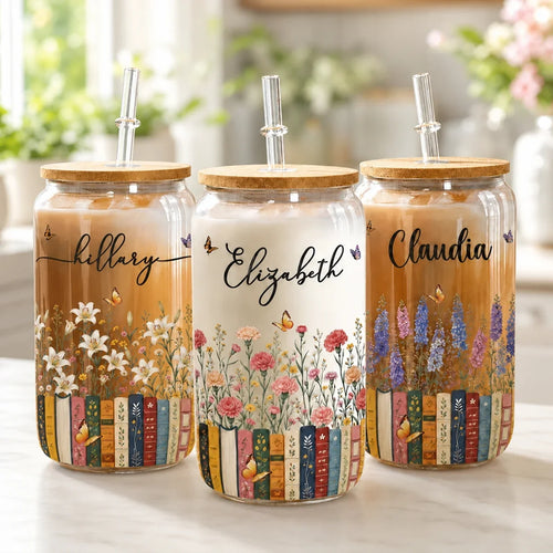 Personalized Bamboo Lid Glass Cup Gift for Book Lovers