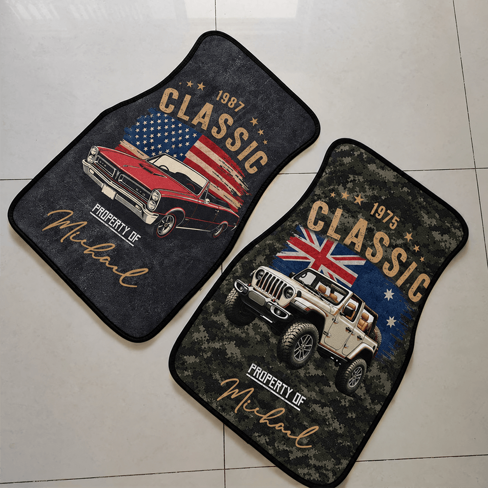 Personalized Classic Car Floor Mats Custom Name & Year Gift for Dad