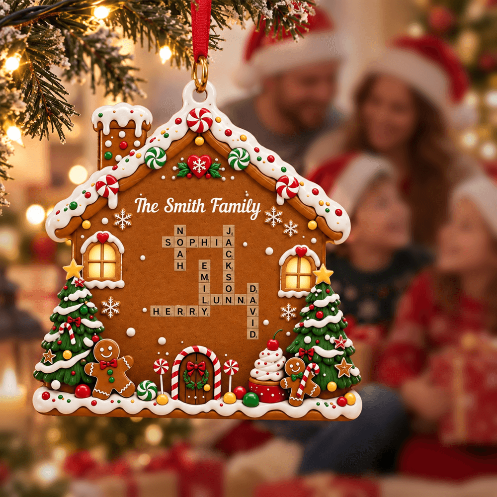 Personalized Family Word Puzzle Ornament Gingerbread House Gift