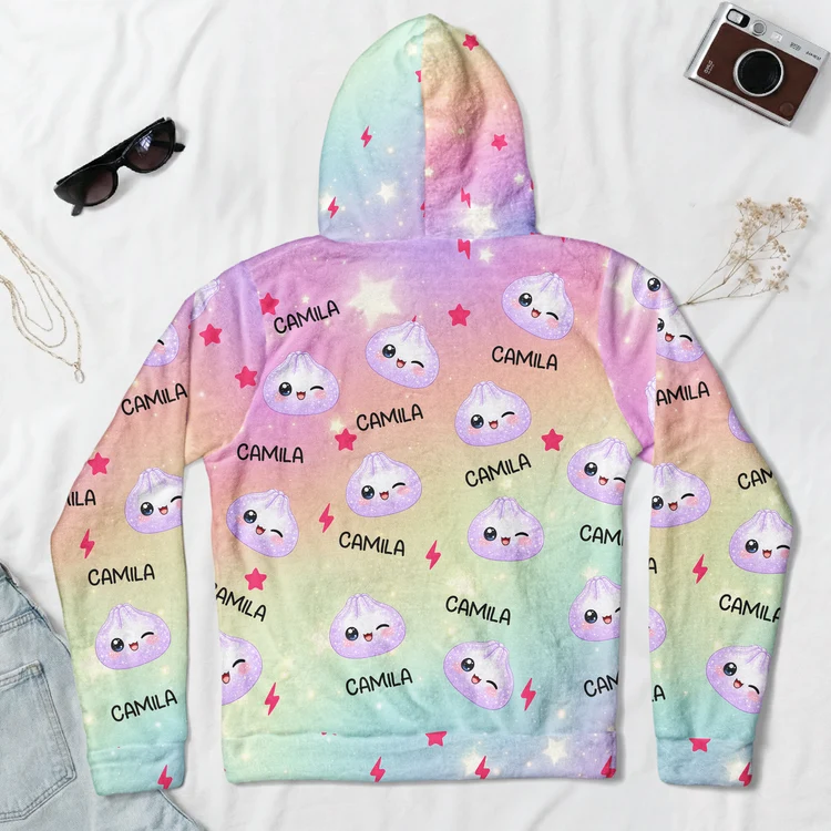 Personalized Youth Flannel Hoodie Cute Dumpling Print Gift for Kids