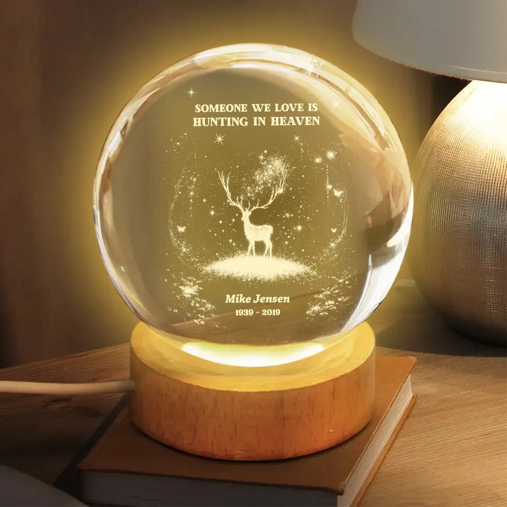 Personalized Memorial LED Crystal Ball Lamp for Hunters - Remembrance Gift Lamp MagicInPrints