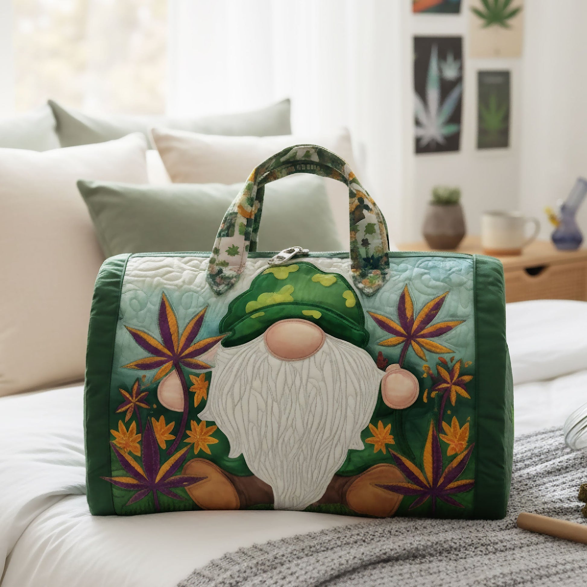 Chill Gnome Quilted Duffle Bag Personalized Gifts For Gnome Lovers Quilted Duffle Bag MagicInPrints