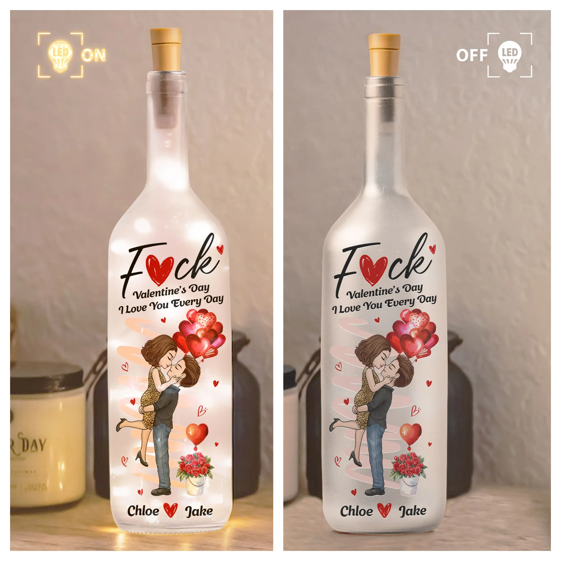 Personalized LED Wine Bottle Lamp for Couples - Romantic Valentine's Day Gift Lamp MagicInPrints