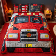 Load image into Gallery viewer, “Brave Heroes Deserve Cozy Comfort” - Fire Truck Quilt Bedding Set - Personalized Gifts for Firefighters

