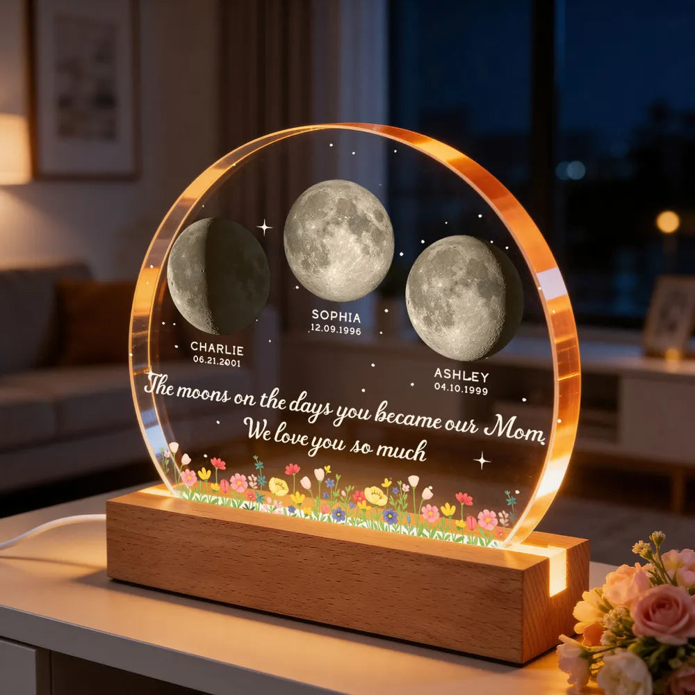 Personalized Moon Phase Lamp for Mom - Custom Birth Dates Keepsake Plaque MagicInPrints