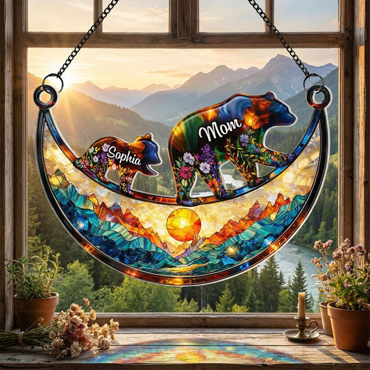 Personalized Bear Family Stained Glass Suncatcher for Mom and Child - Mother's Day Gift Ornament MagicInPrints