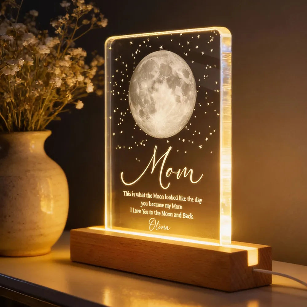 Personalized Moon Lamp for Mom - Custom Night Light with Date Plaque MagicInPrints