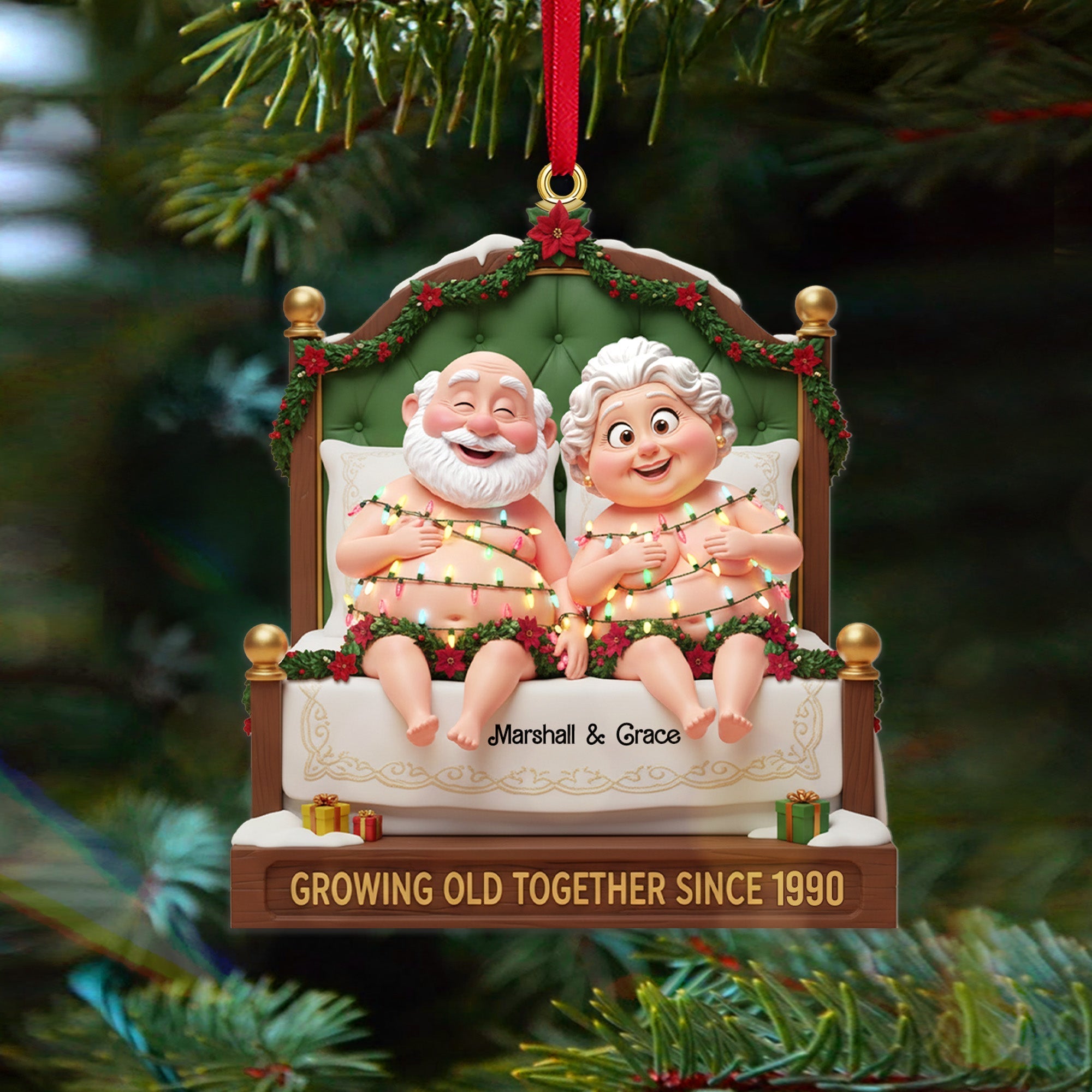 "Growing Old Together Since 1990" - Personalized Acrylic Ornament for Loving Couples - Perfect Custom Gift for Christmas, Anniversaries, or Special Occasions Ornament MagicInPrints