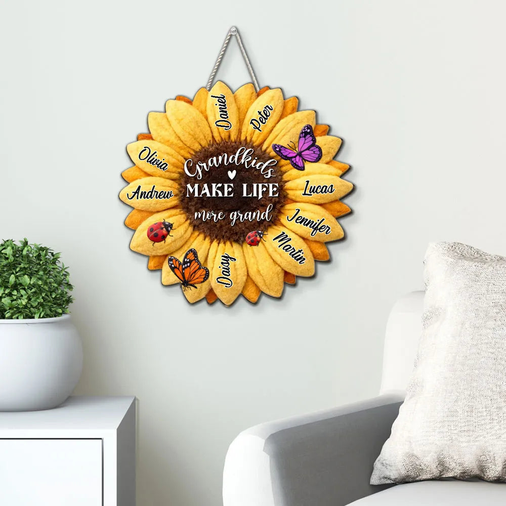 Personalized Sunflower Door Sign for Grandparents - Custom Names Decoration Sign MagicInPrints