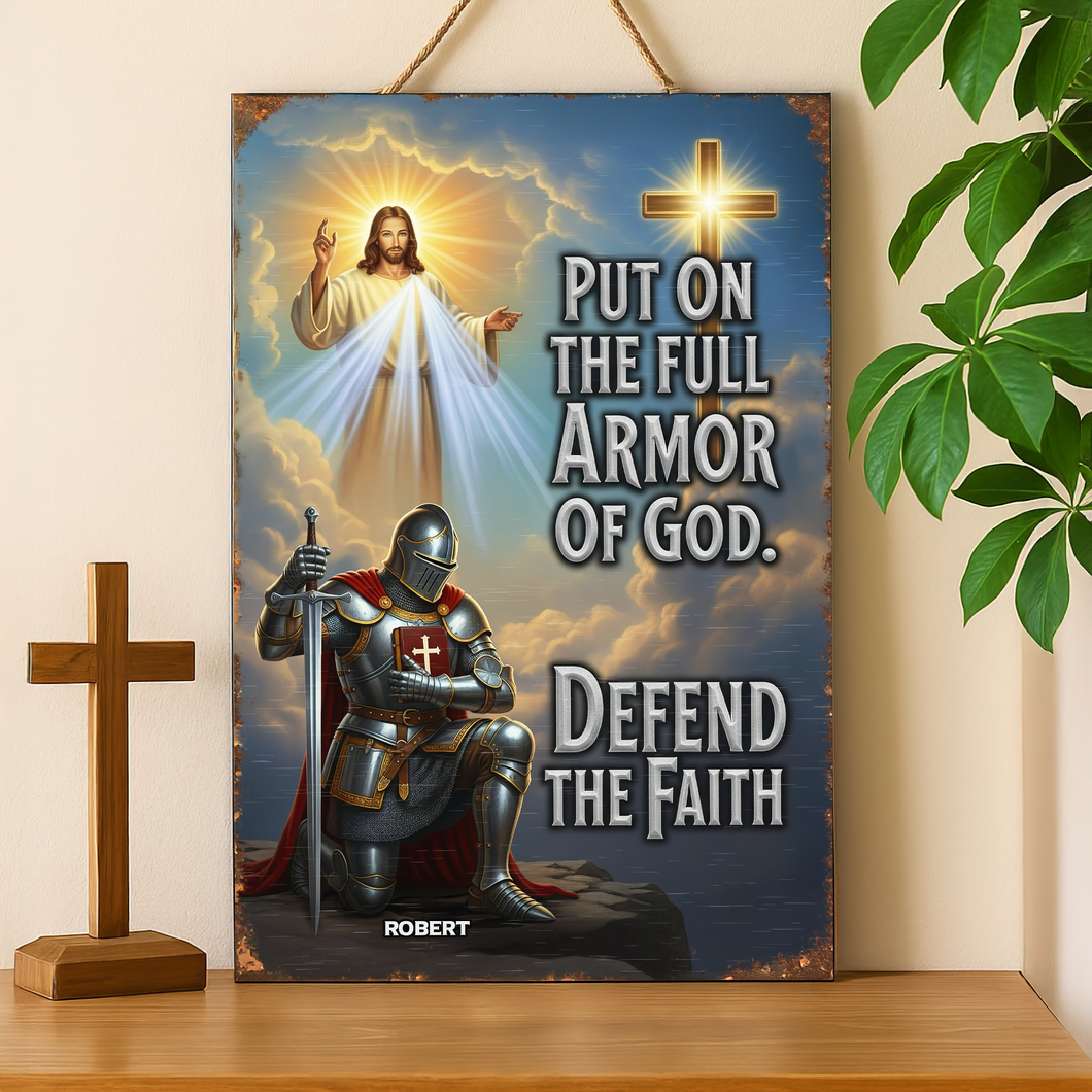Defend the Faith with the Full Armor of God - Personalized Metal Sign for Christians Metal Signs MagicInPrints