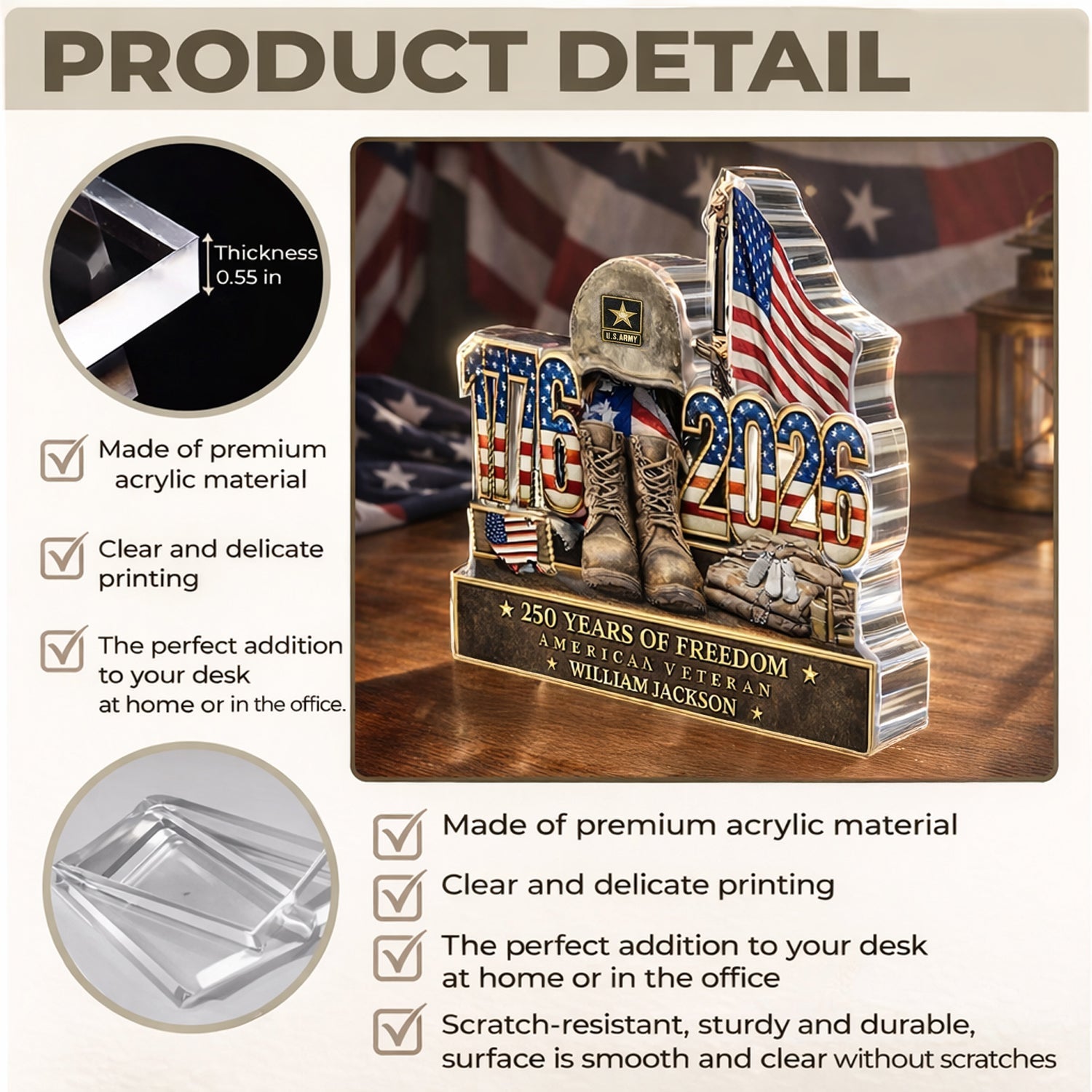 Personalized Military Tribute Plaque for Veterans - 250 Years of Freedom Plaque MagicInPrints