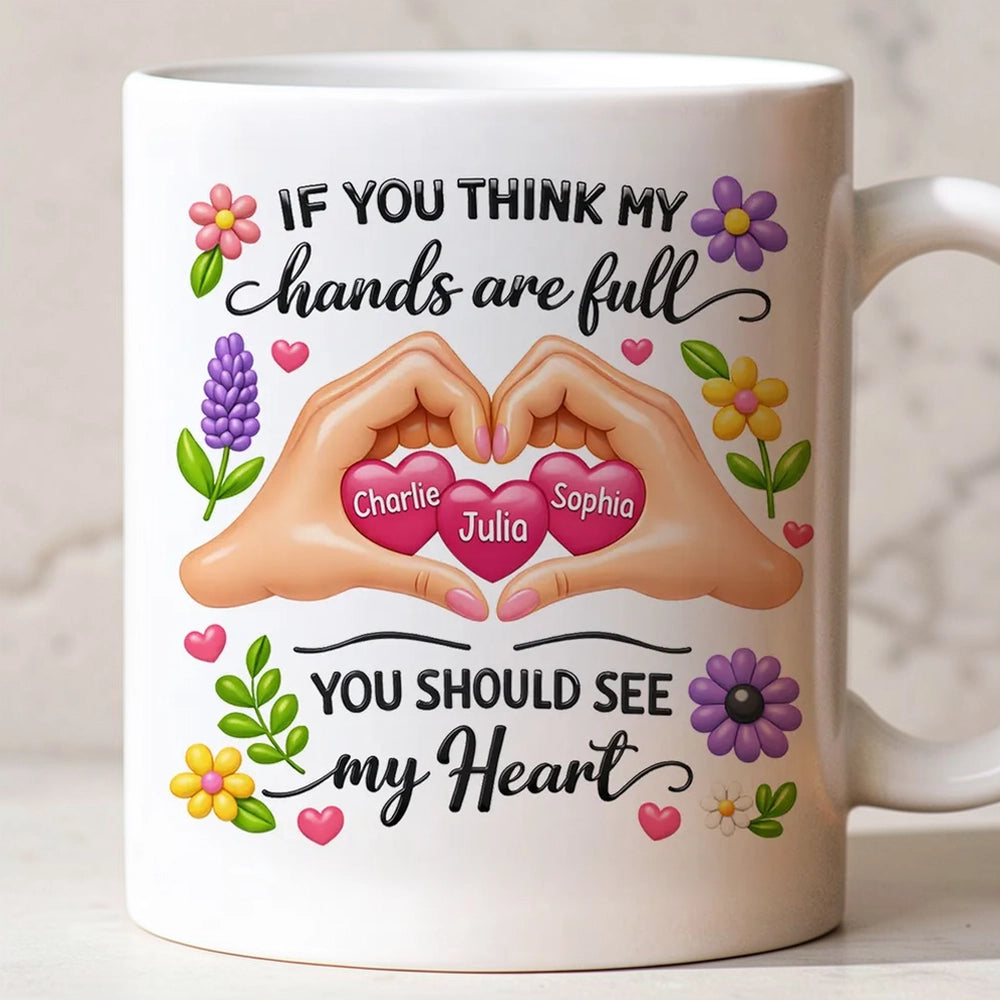 Personalized Heart Hands Mug for Parents - Sentimental Gift Cup MagicInPrints