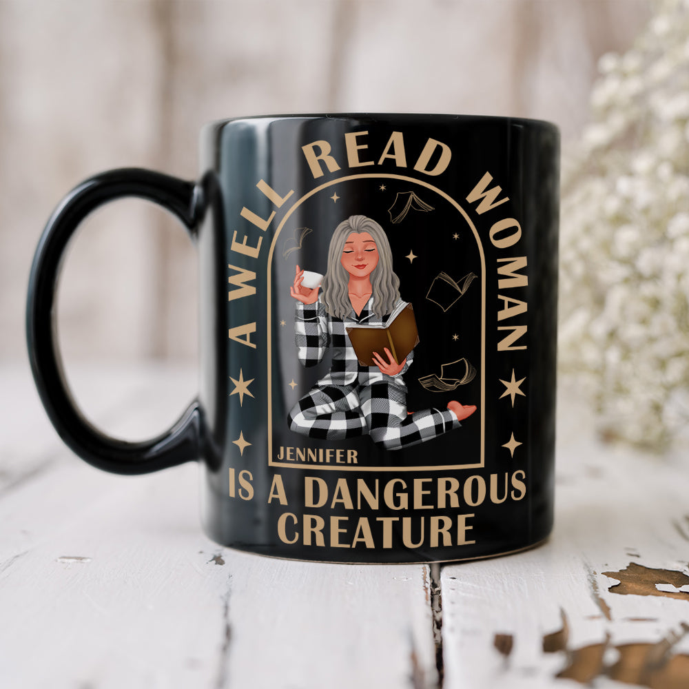 Personalized Coffee Mug for Book Lovers - A Well Read Woman is a Dangerous Creature Coffee Mug PopCulturePrints