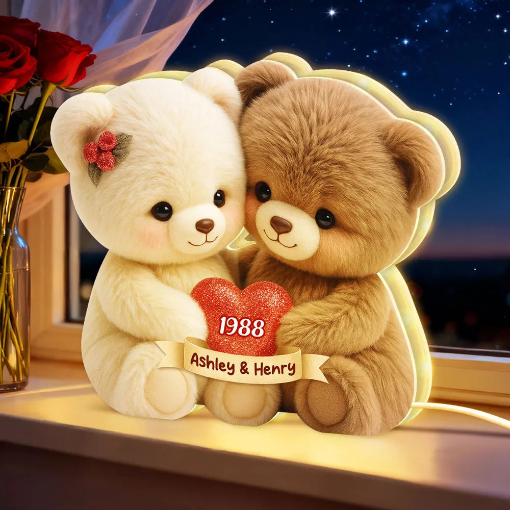 Custom Couple Bear Ornament with Names - Romantic Christmas Gift Car Hanger MagicInPrints