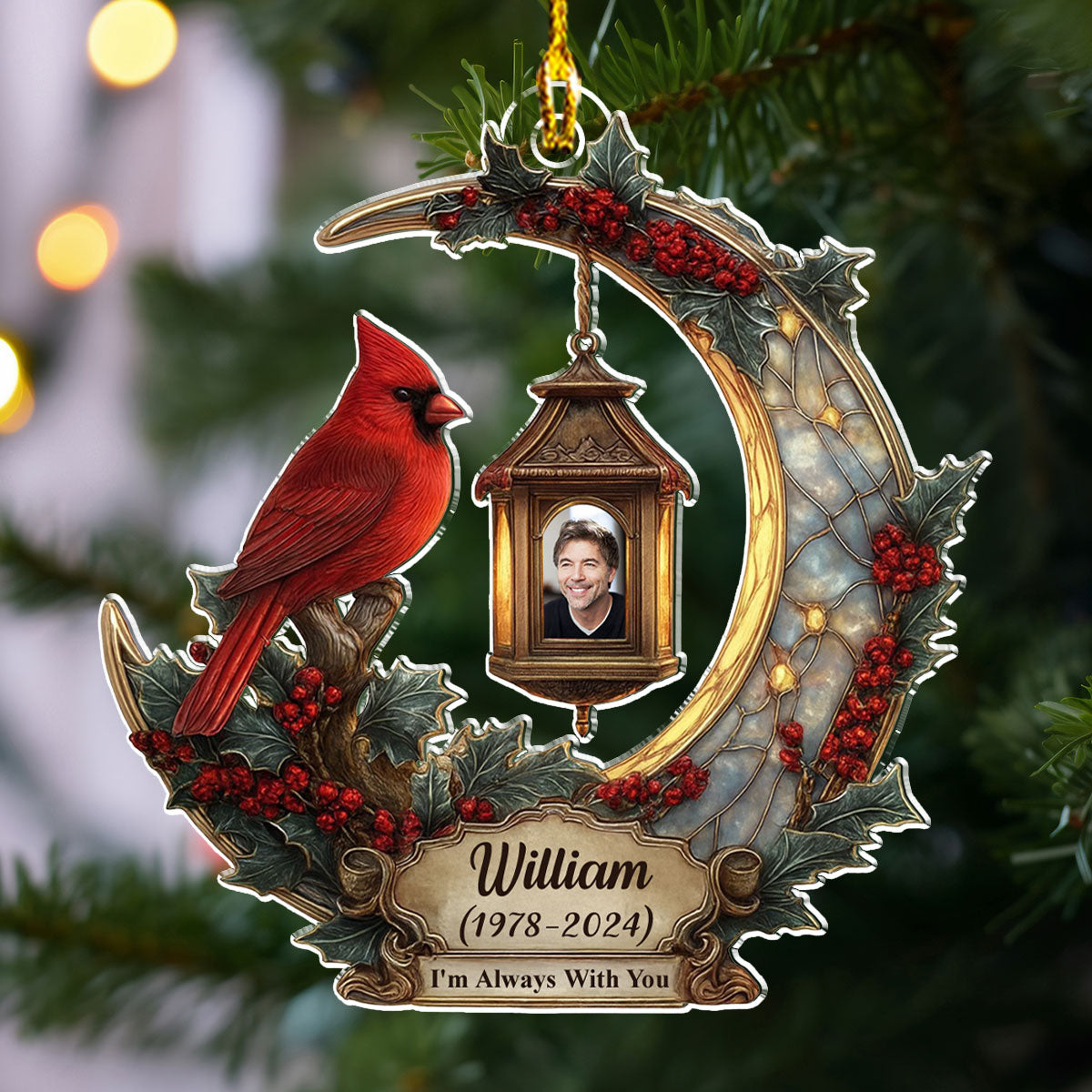 Personalized Memorial Ornament for Loved Ones - Cardinal Design with Photo Frame Ornament MagicInPrints