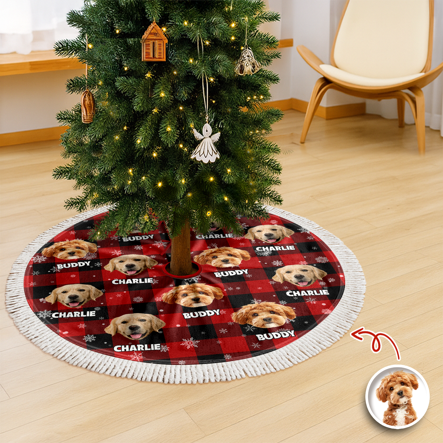 Custom Dog Photo Christmas Tree Skirt for Pet Lovers - Holiday Decor Doormat MagicInPrints