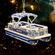 Load image into Gallery viewer, &quot;Sail into the Holiday Spirit!&quot; - Personalized Toile de Jouy Christmas Ornament - Custom Gift for Pontoon Lovers Ornament MagicInPrints
