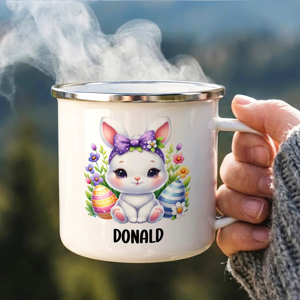 Personalized Easter Bunny Enamel Mug for Kids - Cute Spring Gift Cup MagicInPrints