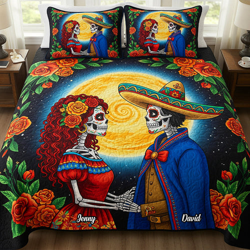 Love Never Dies: Personalized Skeleton Quilt Bed Set - Perfect Custom Gifts for Couples Blanket MagicInPrints