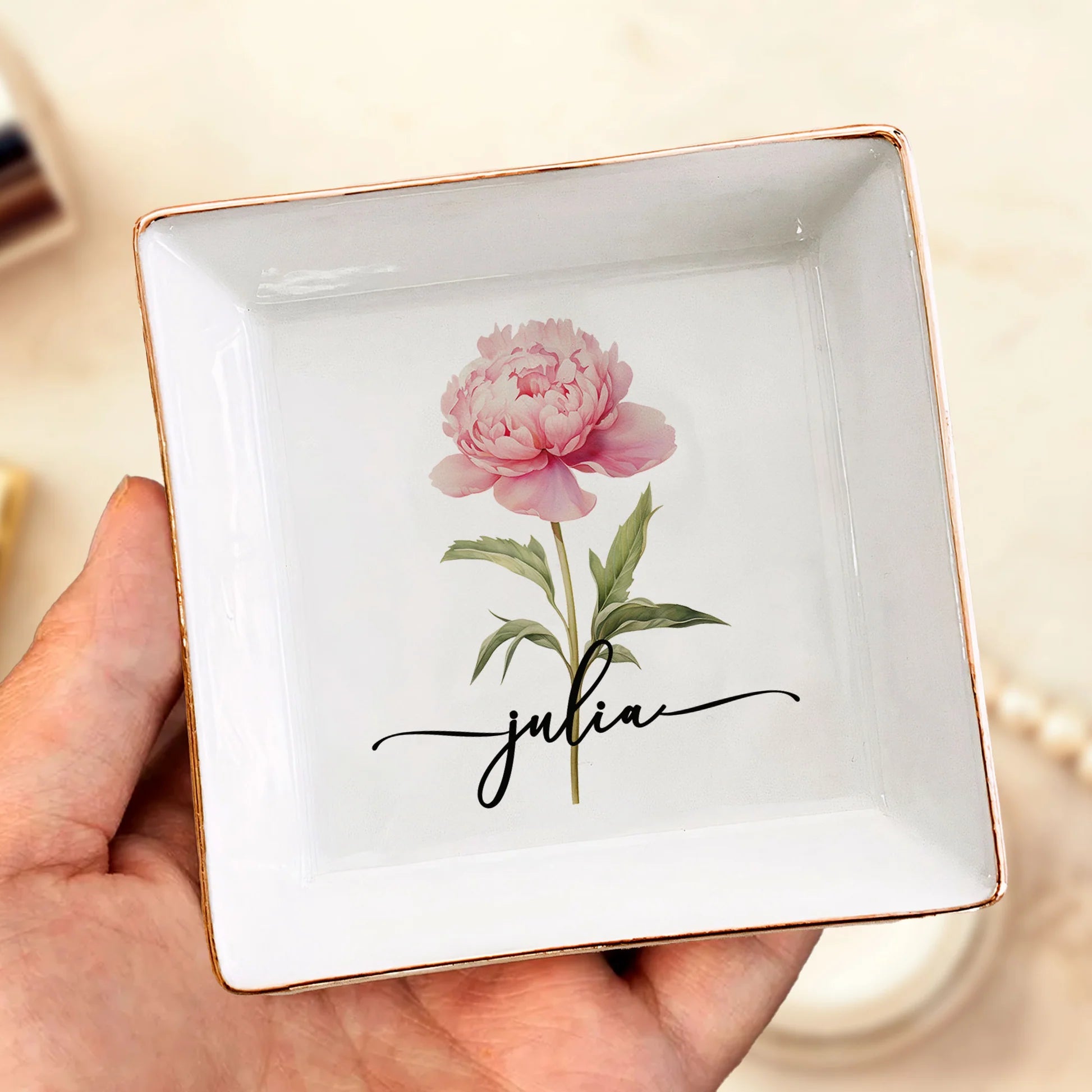 Personalized Ceramic Jewelry Dish for Women with Floral Design - Perfect for Gifts Jewelry MagicInPrints
