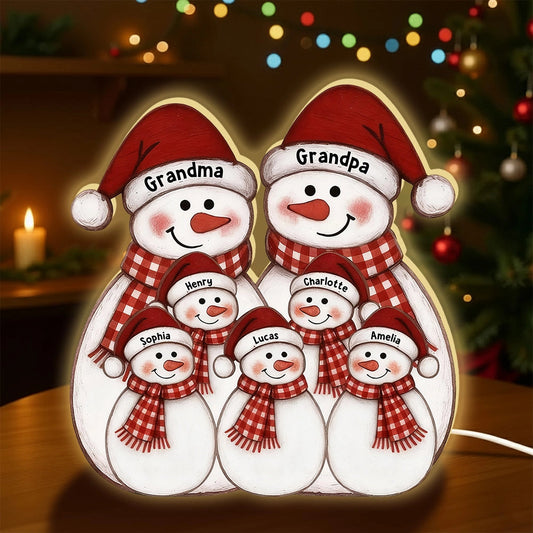 Personalized Snowman Family LED Light for Grandparents - Christmas Decoration Plaque MagicInPrints