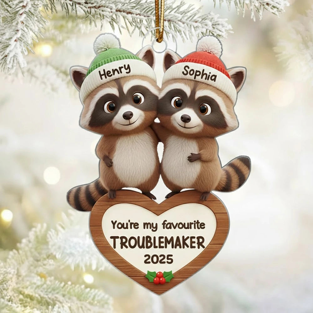 Personalized Raccoon Couple Christmas Ornament for Kids - Cute Holiday Keepsake Ornament MagicInPrints