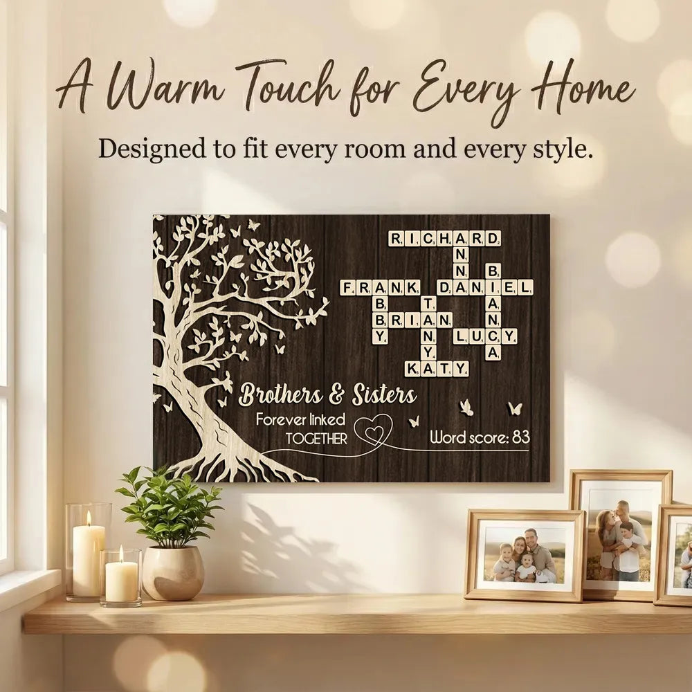 Personalized Wooden Wall Art for Family - Custom Name Crossword Design Poster or Canvas MagicInPrints