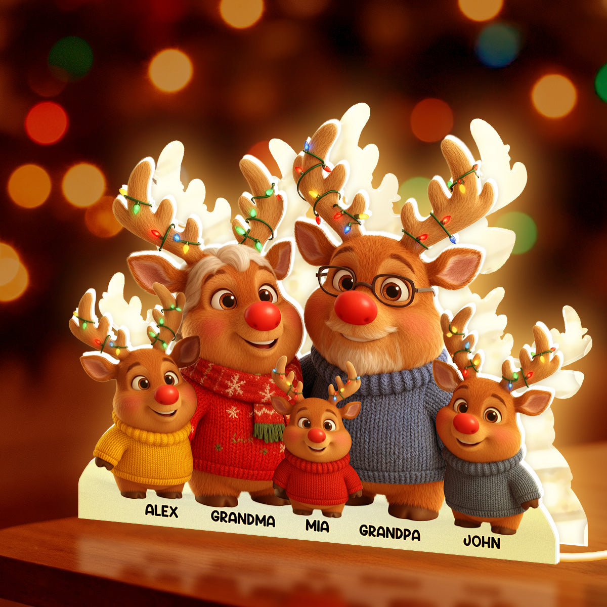 Custom Family Reindeer Figurine Set with Names - Christmas Decor Plaque MagicInPrints