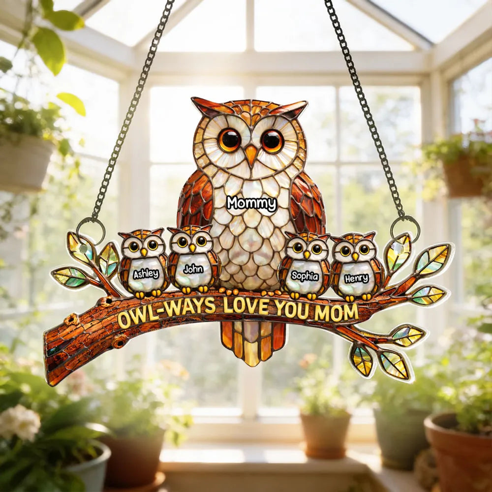 Personalized Owl Family Suncatcher for Moms - Mother's Day Gift Ornament MagicInPrints
