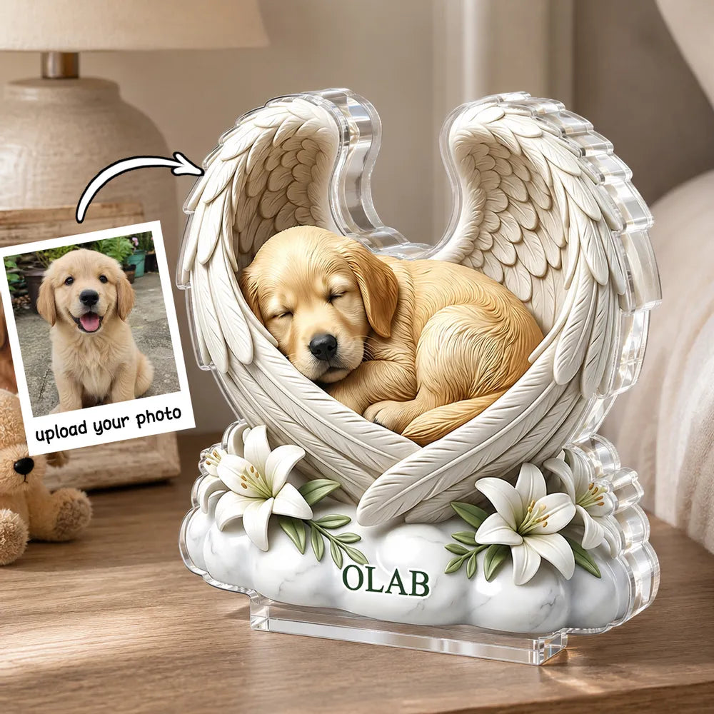 Personalized Acrylic Block Plaque Sleeping Dog Angel Wings Pet Memorial Gift