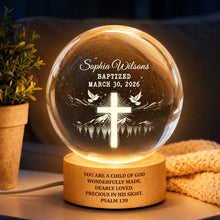 Load image into Gallery viewer, Personalized Globe Lamp with Cross &amp; Doves Gift for Child, Nursery Decor
