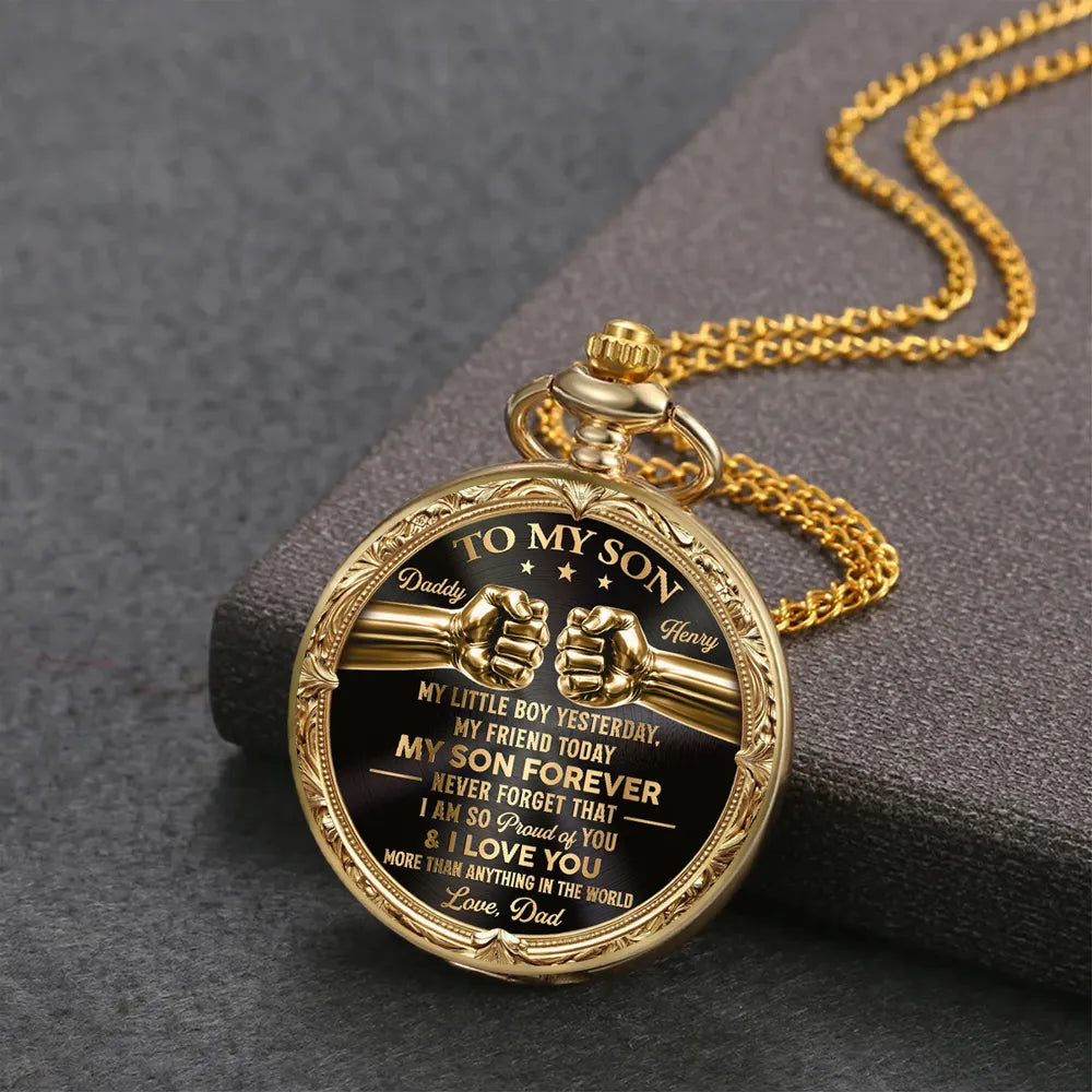 Personalized Black and Gold Pocket Watch Gift for Son from Dad