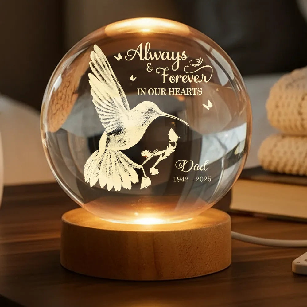 Personalized Hummingbird Globe Lamp Memorial Gift for Loved Ones