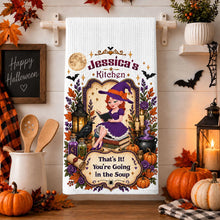 Load image into Gallery viewer, Personalized Halloween Kitchen Towel Custom Witch Art Gift
