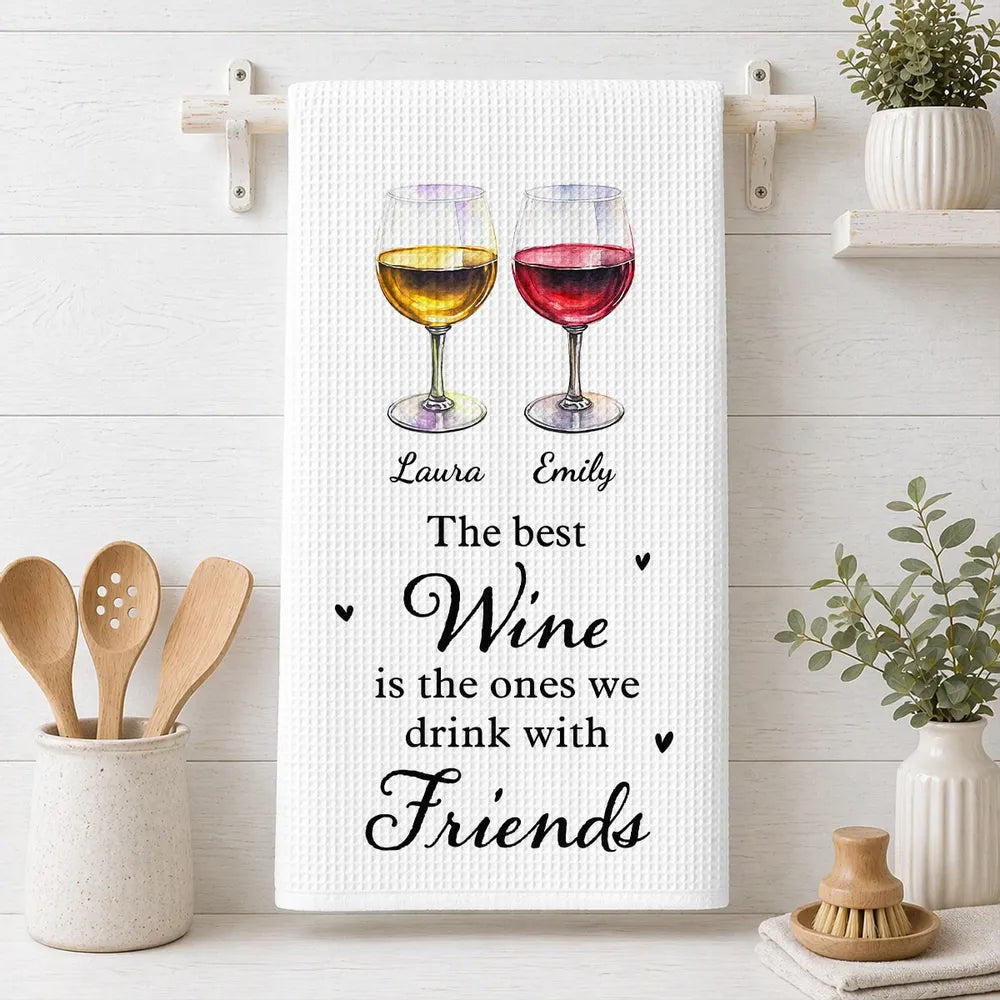 Personalized Kitchen Towel Wine Glasses Gift for Friend