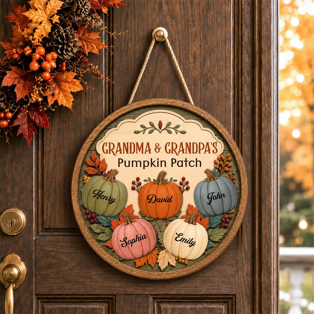 Personalized Wooden Pumpkin Patch Sign Gift for Grandma & Grandpa