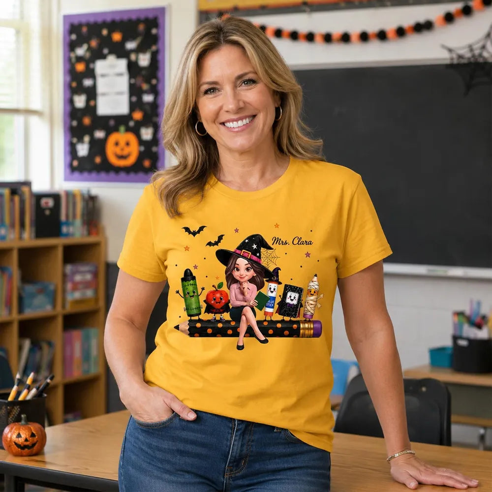 Personalized Halloween Teacher Tee Cute Design Gift for Educators