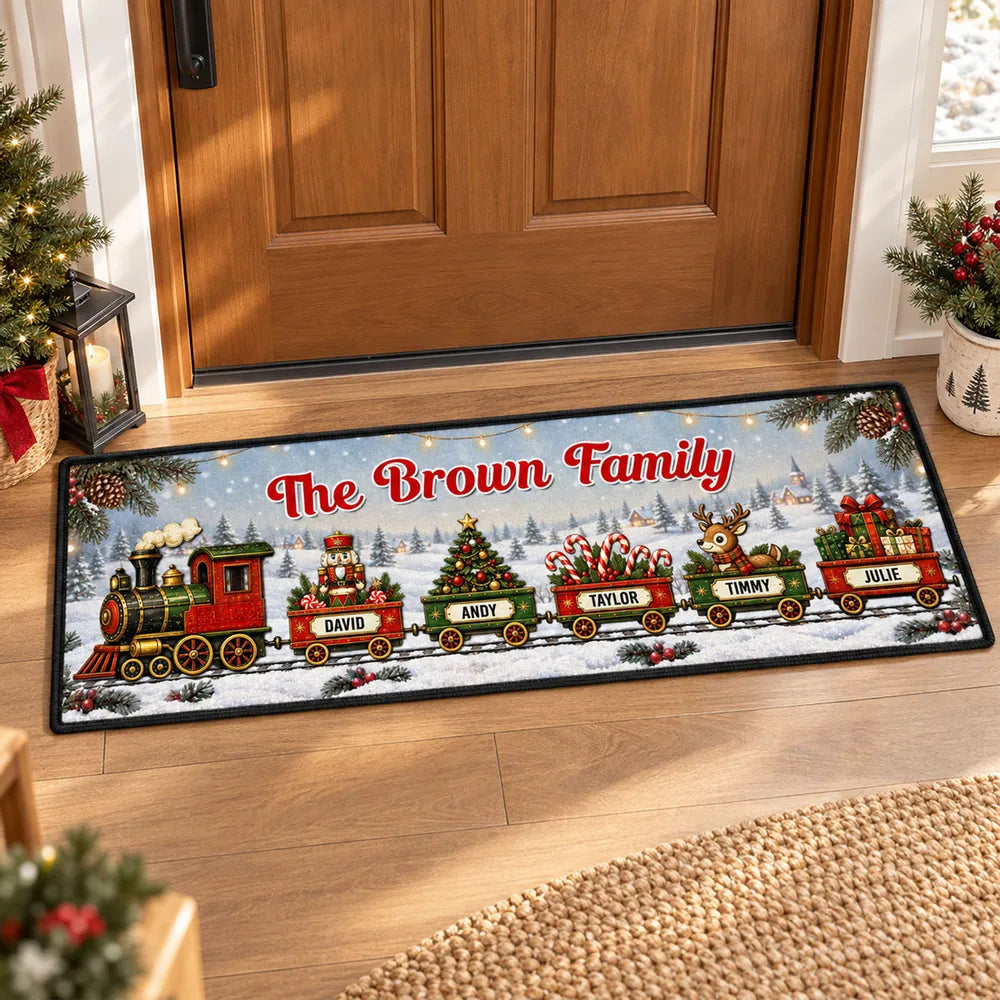 Personalized Premium Doormat Family Holiday Train Gift