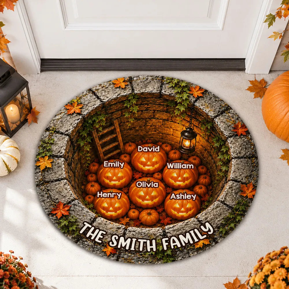 Personalized Halloween Shaped Doormat with Glowing Pumpkin Family Gift for Families