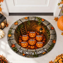 Load image into Gallery viewer, Personalized Halloween Shaped Doormat with Glowing Pumpkin Family Gift for Families
