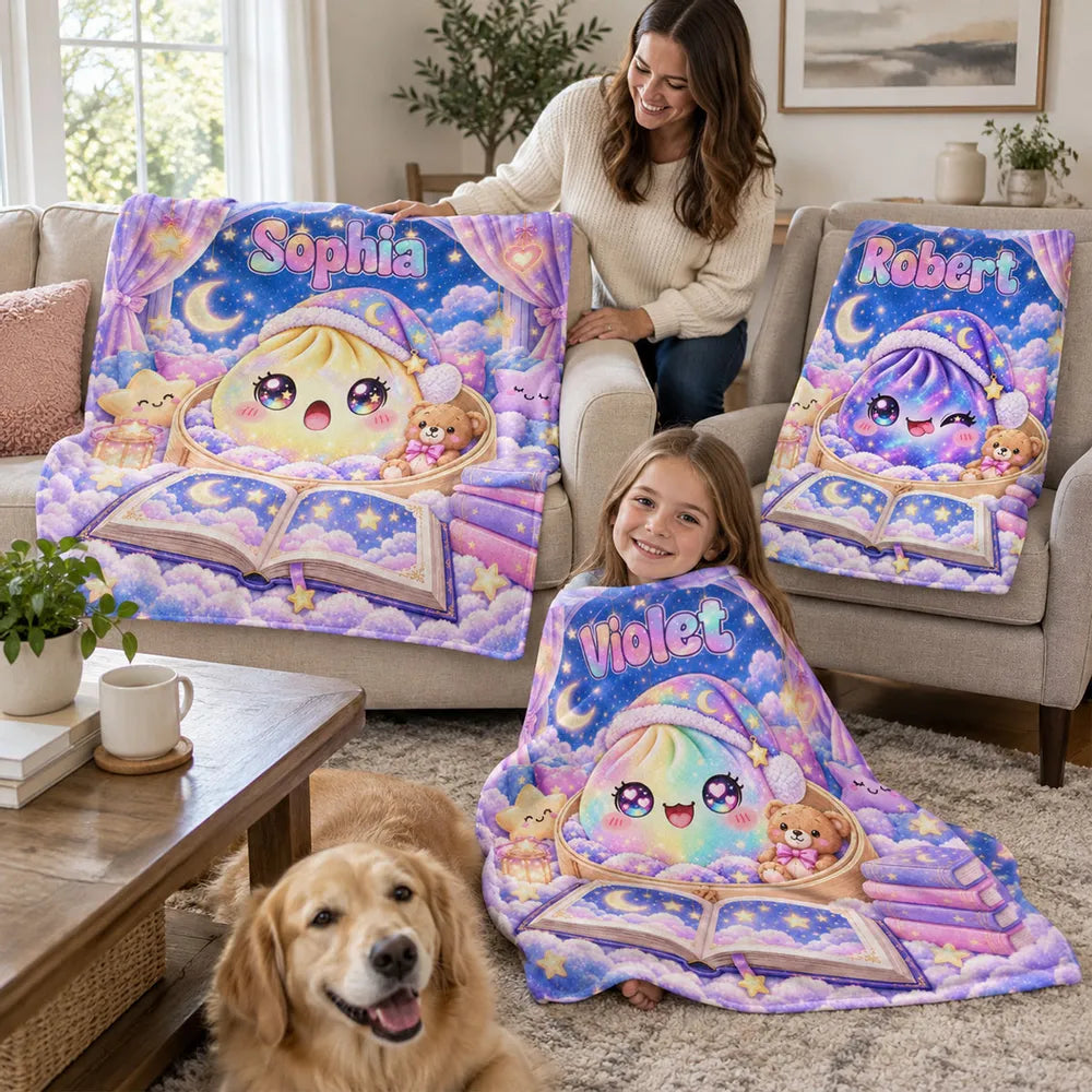 Personalized Fleece Blanket Dumpling Scene Custom Gift for Kids