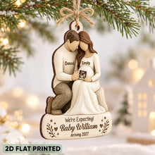 Load image into Gallery viewer, Personalized Wooden Ornament for Mom-to-Be | Expecting Couple Keepsake
