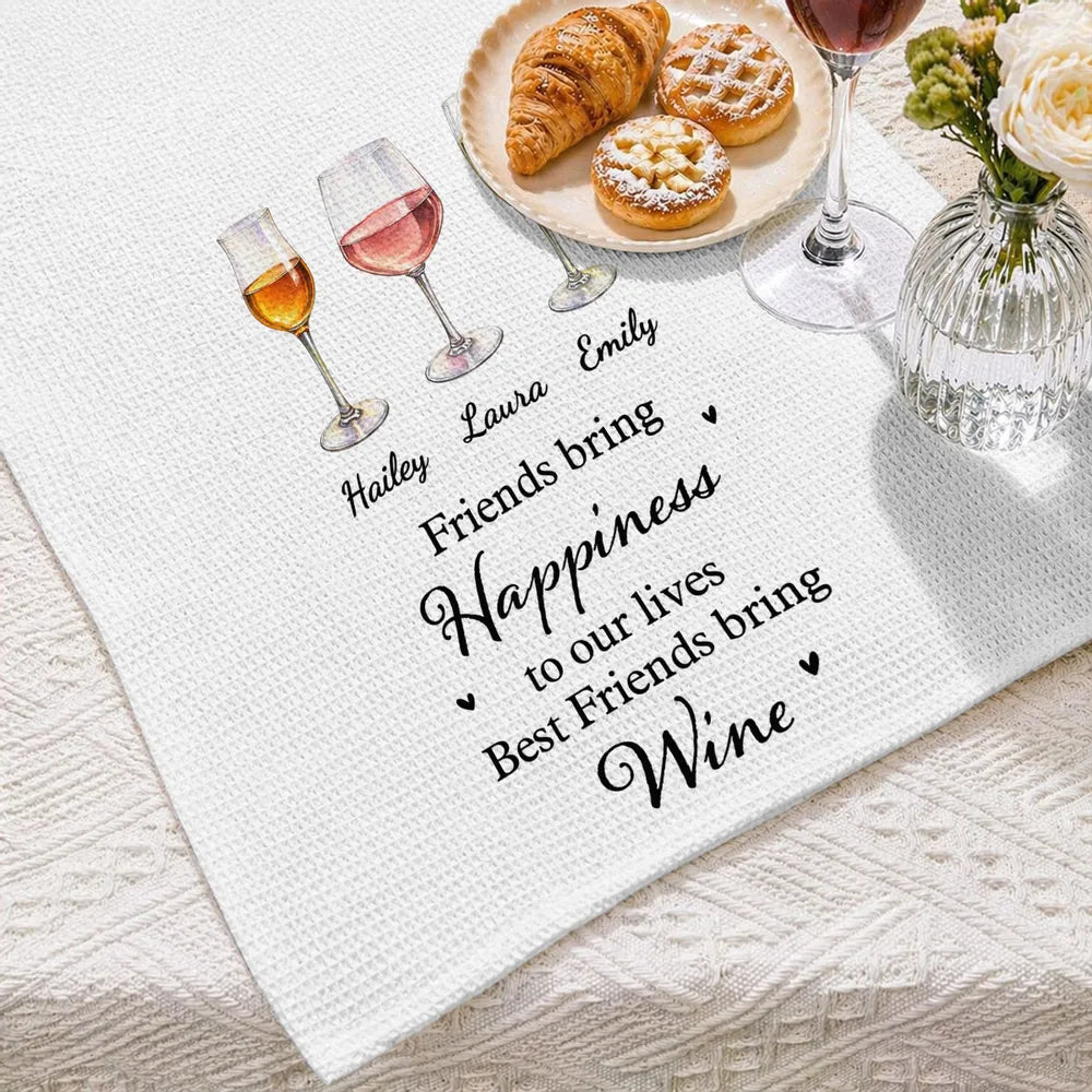 Personalized Kitchen Towel Wine Glasses Gift for Friend